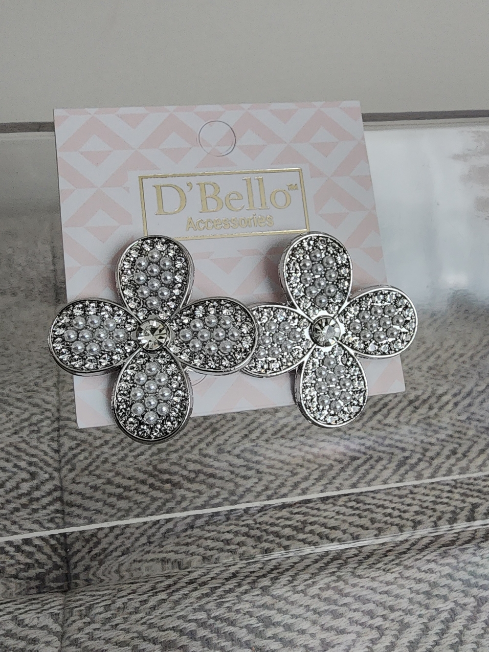 D'Bello Silver Crystal And Pearl Flower Earrings